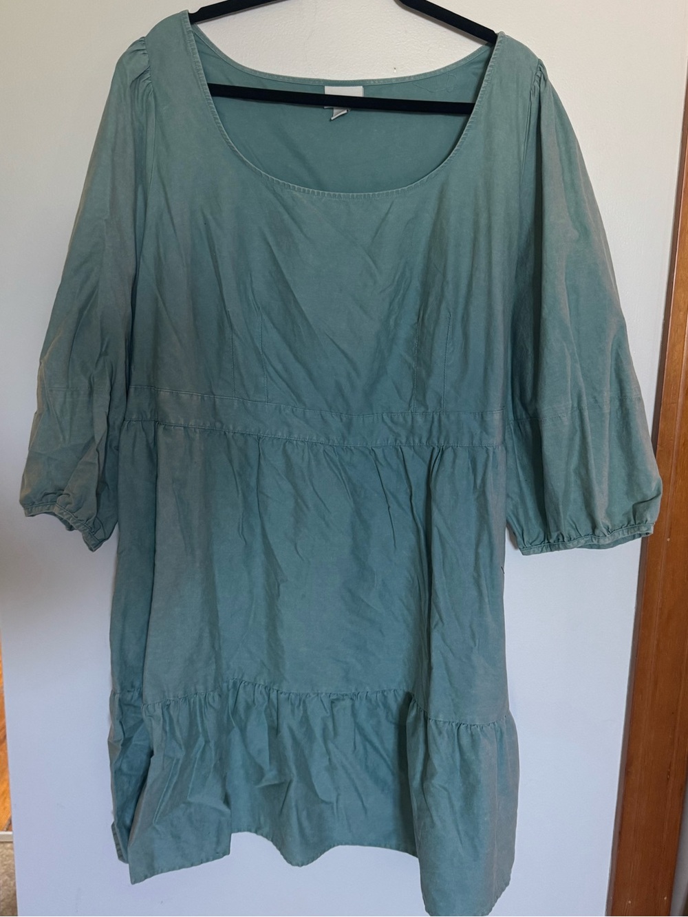 Light Teal Puff-Sleeve Peasant Dress
